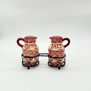 Temptaions Old World Hand-Painted Ceramic Red & Cream Salt & Pepper Shakers